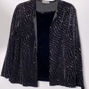 Notations Woman Clear Sequin Velvet Felt Fabric Jacket with Tank Size XL